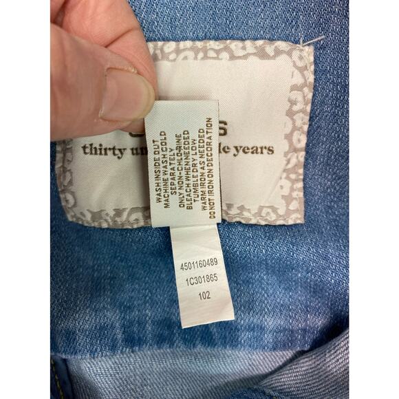 Chico's Thirty Unforgettable Years Denim Jacket Stretch Embellished Size 1 (M/8) - Picture 8 of 8